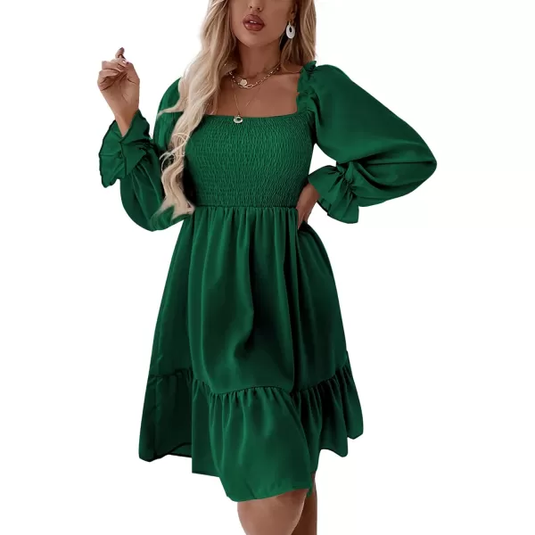 LYANER Women's Square Neck Lantern Long Sleeve Ruffle Shirred Flowy Party Mini Dress