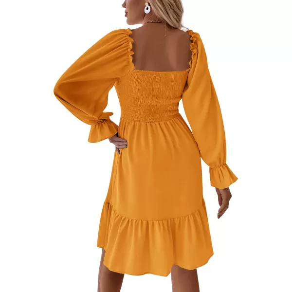LYANER Women's Square Neck Lantern Long Sleeve Ruffle Shirred Flowy Party Mini Dress