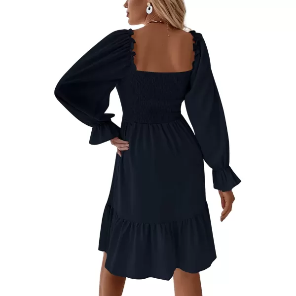 LYANER Women's Square Neck Lantern Long Sleeve Ruffle Shirred Flowy Party Mini Dress