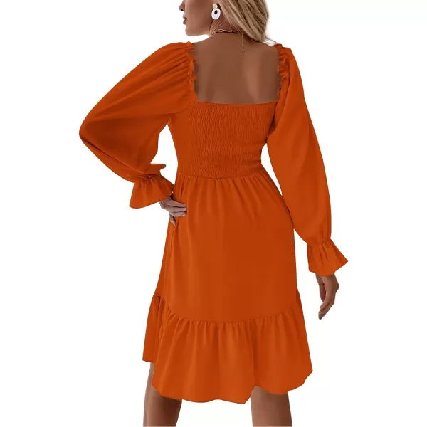 LYANER Women's Square Neck Lantern Long Sleeve Ruffle Shirred Flowy Party Mini Dress