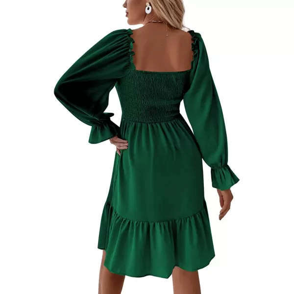 LYANER Women's Square Neck Lantern Long Sleeve Ruffle Shirred Flowy Party Mini Dress
