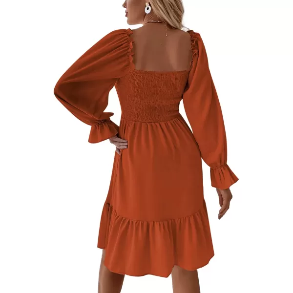 LYANER Women's Square Neck Lantern Long Sleeve Ruffle Shirred Flowy Party Mini Dress
