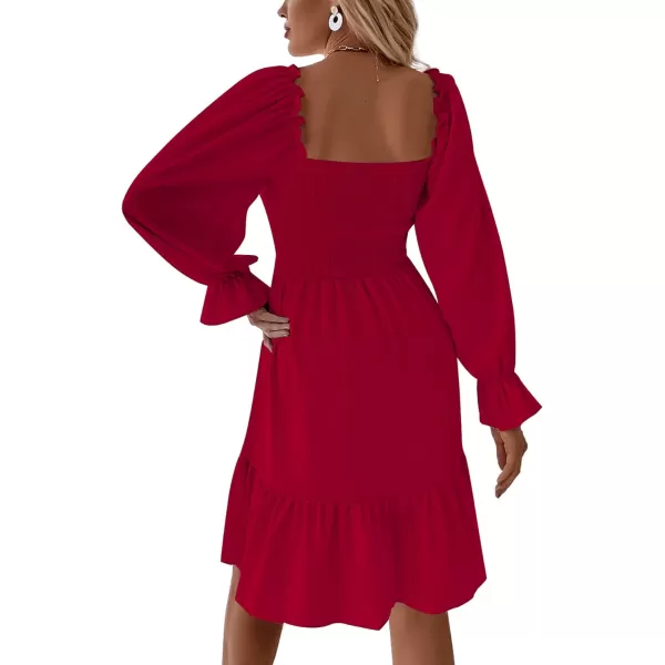 LYANER Women's Square Neck Lantern Long Sleeve Ruffle Shirred Flowy Party Mini Dress