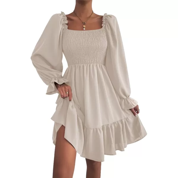 LYANER Women's Square Neck Lantern Long Sleeve Ruffle Shirred Flowy Party Mini Dress