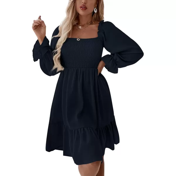 LYANER Women's Square Neck Lantern Long Sleeve Ruffle Shirred Flowy Party Mini Dress