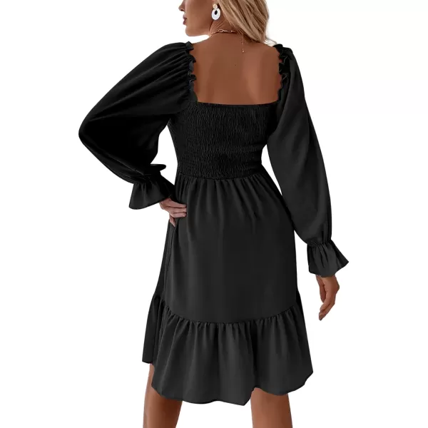 LYANER Women's Square Neck Lantern Long Sleeve Ruffle Shirred Flowy Party Mini Dress