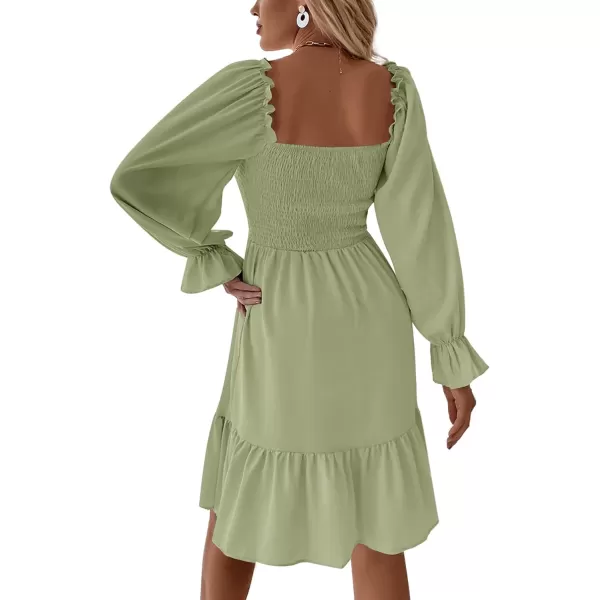 LYANER Women's Square Neck Lantern Long Sleeve Ruffle Shirred Flowy Party Mini Dress