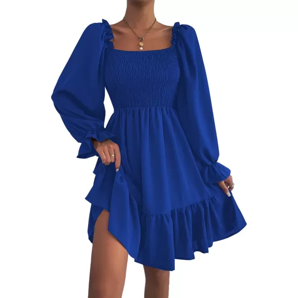 LYANER Women's Square Neck Lantern Long Sleeve Ruffle Shirred Flowy Party Mini Dress