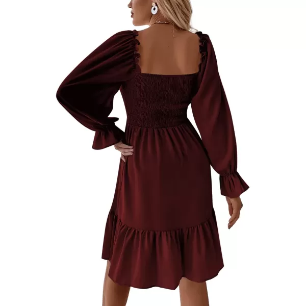 LYANER Women's Square Neck Lantern Long Sleeve Ruffle Shirred Flowy Party Mini Dress