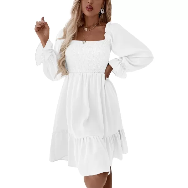 LYANER Women's Square Neck Lantern Long Sleeve Ruffle Shirred Flowy Party Mini Dress