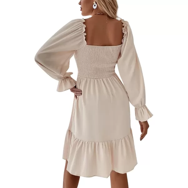 LYANER Women's Square Neck Lantern Long Sleeve Ruffle Shirred Flowy Party Mini Dress
