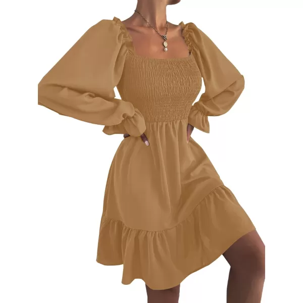 LYANER Women's Square Neck Lantern Long Sleeve Ruffle Shirred Flowy Party Mini Dress
