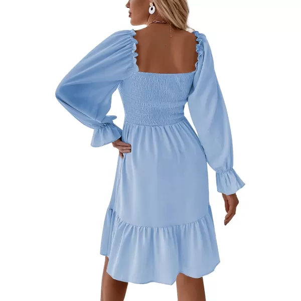 LYANER Women's Square Neck Lantern Long Sleeve Ruffle Shirred Flowy Party Mini Dress