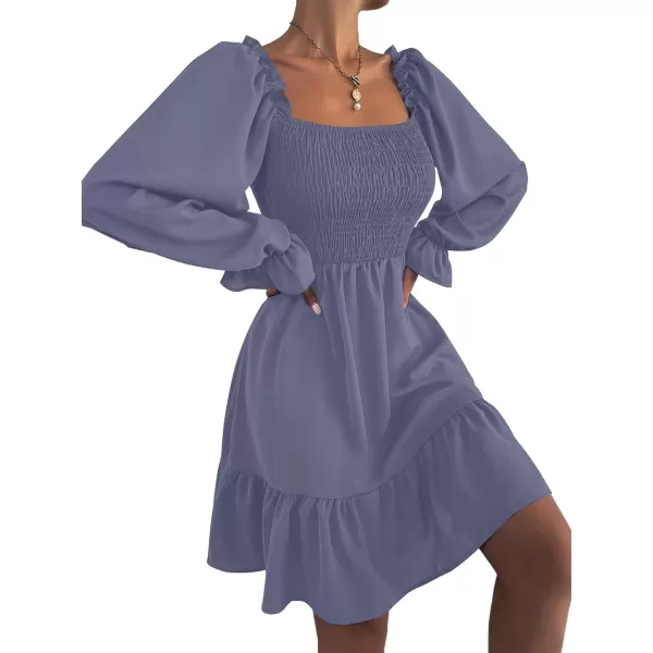 LYANER Women's Square Neck Lantern Long Sleeve Ruffle Shirred Flowy Party Mini Dress