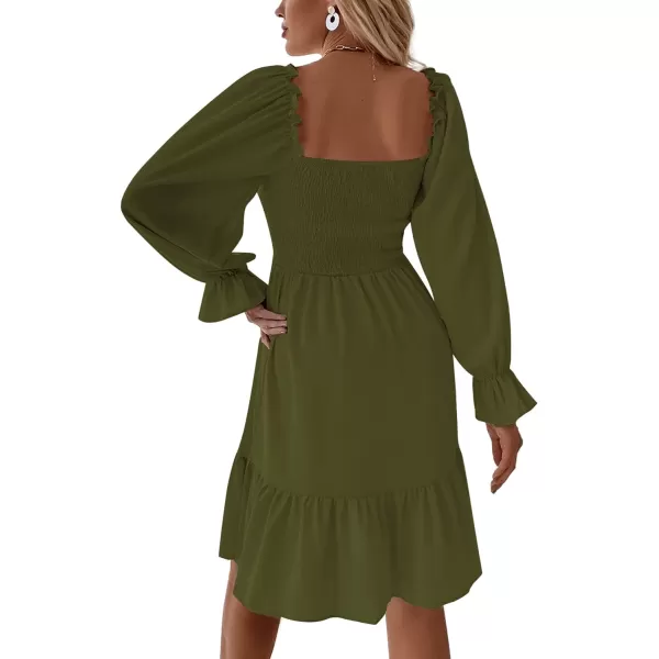 LYANER Women's Square Neck Lantern Long Sleeve Ruffle Shirred Flowy Party Mini Dress