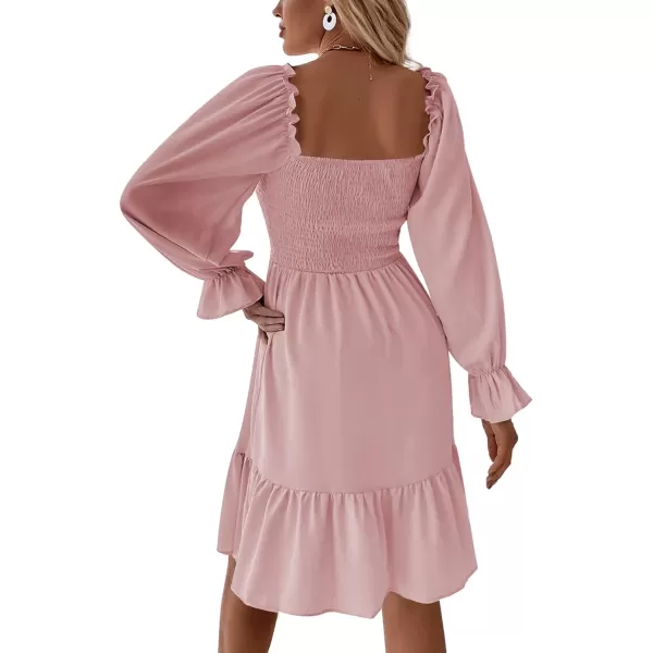 LYANER Women's Square Neck Lantern Long Sleeve Ruffle Shirred Flowy Party Mini Dress