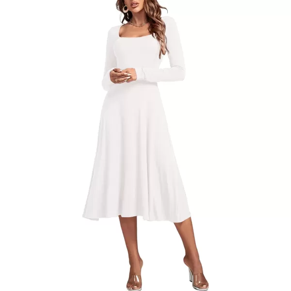 LYANER Women's Square Neck Long Sleeve Empire Waist A Line Flare Solid Midi Dress