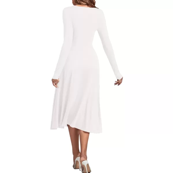 LYANER Women's Square Neck Long Sleeve Empire Waist A Line Flare Solid Midi Dress