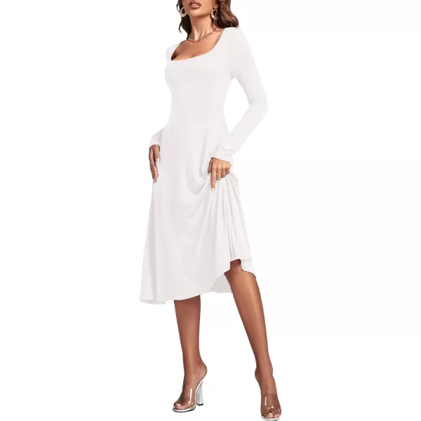 LYANER Women's Square Neck Long Sleeve Empire Waist A Line Flare Solid Midi Dress
