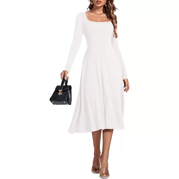 LYANER Women's Square Neck Long Sleeve Empire Waist A Line Flare Solid Midi Dress