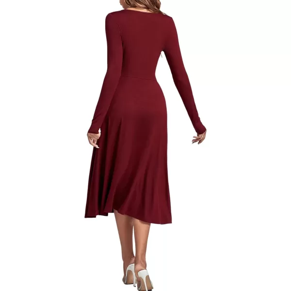 LYANER Women's Square Neck Long Sleeve Empire Waist A Line Flare Solid Midi Dress