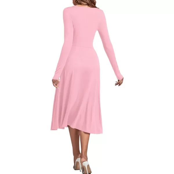 LYANER Women's Square Neck Long Sleeve Empire Waist A Line Flare Solid Midi Dress