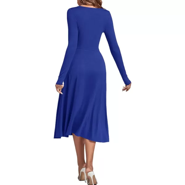 LYANER Women's Square Neck Long Sleeve Empire Waist A Line Flare Solid Midi Dress