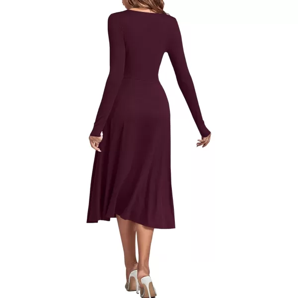LYANER Women's Square Neck Long Sleeve Empire Waist A Line Flare Solid Midi Dress