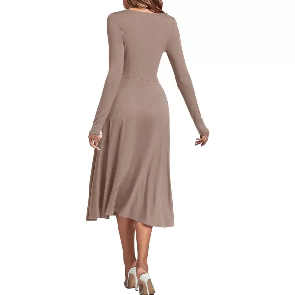 LYANER Women's Square Neck Long Sleeve Empire Waist A Line Flare Solid Midi Dress