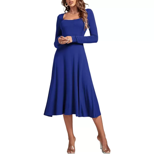 LYANER Women's Square Neck Long Sleeve Empire Waist A Line Flare Solid Midi Dress
