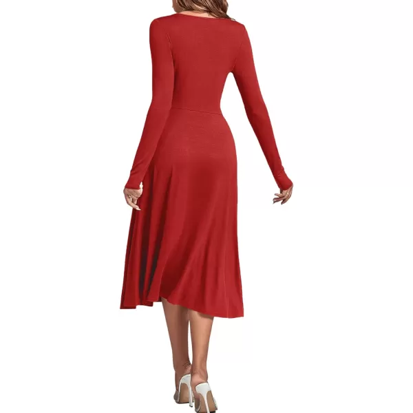 LYANER Women's Square Neck Long Sleeve Empire Waist A Line Flare Solid Midi Dress