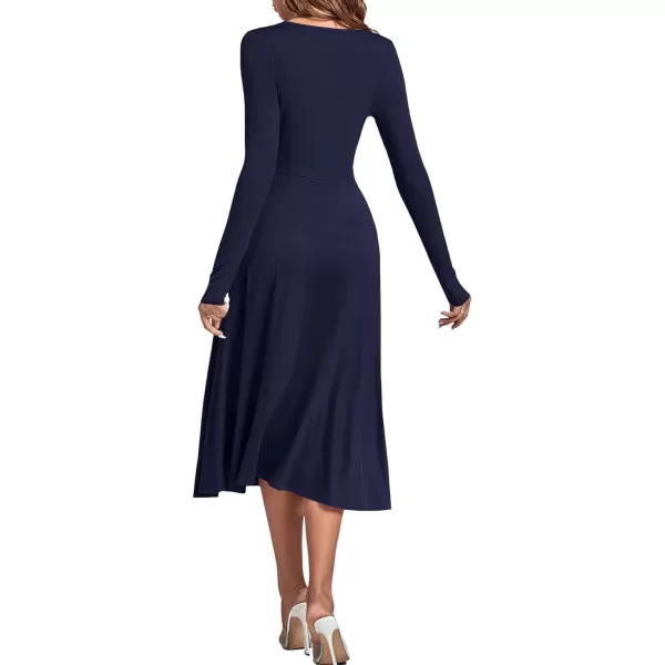 LYANER Women's Square Neck Long Sleeve Empire Waist A Line Flare Solid Midi Dress