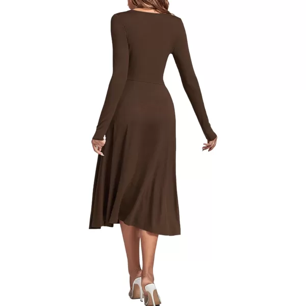 LYANER Women's Square Neck Long Sleeve Empire Waist A Line Flare Solid Midi Dress
