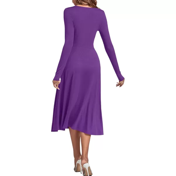 LYANER Women's Square Neck Long Sleeve Empire Waist A Line Flare Solid Midi Dress