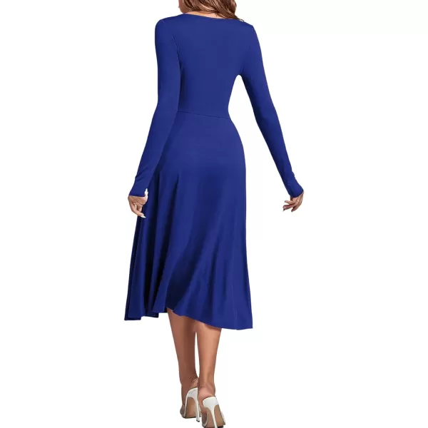 LYANER Women's Square Neck Long Sleeve Empire Waist A Line Flare Solid Midi Dress