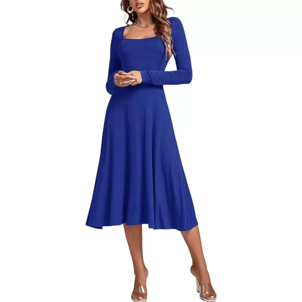LYANER Women's Square Neck Long Sleeve Empire Waist A Line Flare Solid Midi Dress