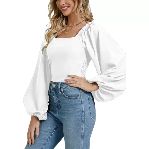 LYANER Women's Square Neck Shirred Back Puff Long Sleeve Crop Blouse Shirt Top