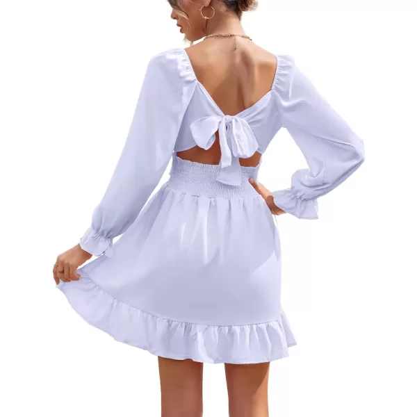 LYANER Women's Square Neck Tie Back Elastic Waist Long Sleeve Ruffle Hem Mini Dress