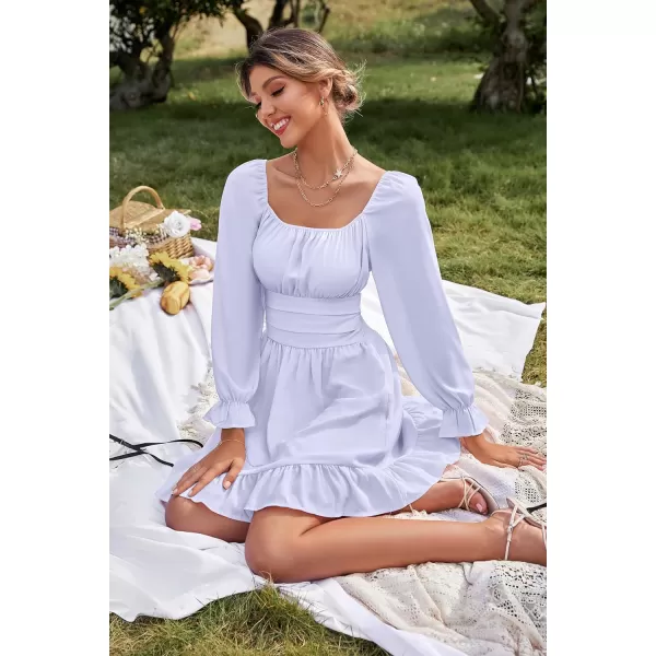 LYANER Women's Square Neck Tie Back Elastic Waist Long Sleeve Ruffle Hem Mini Dress
