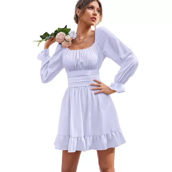 LYANER Women's Square Neck Tie Back Elastic Waist Long Sleeve Ruffle Hem Mini Dress