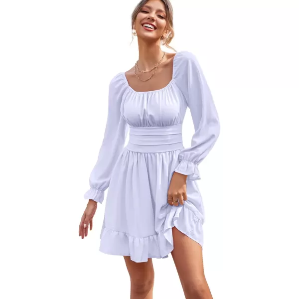 LYANER Women's Square Neck Tie Back Elastic Waist Long Sleeve Ruffle Hem Mini Dress