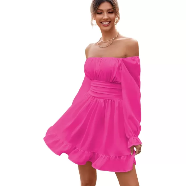 LYANER Women's Square Neck Tie Back Elastic Waist Long Sleeve Ruffle Hem Mini Dress