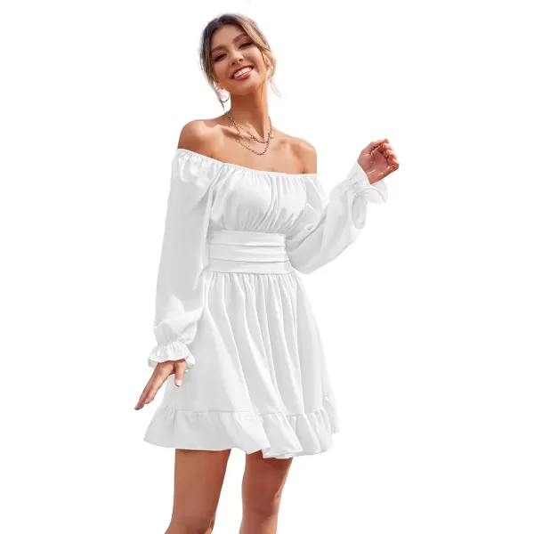 LYANER Women's Square Neck Tie Back Elastic Waist Long Sleeve Ruffle Hem Mini Dress