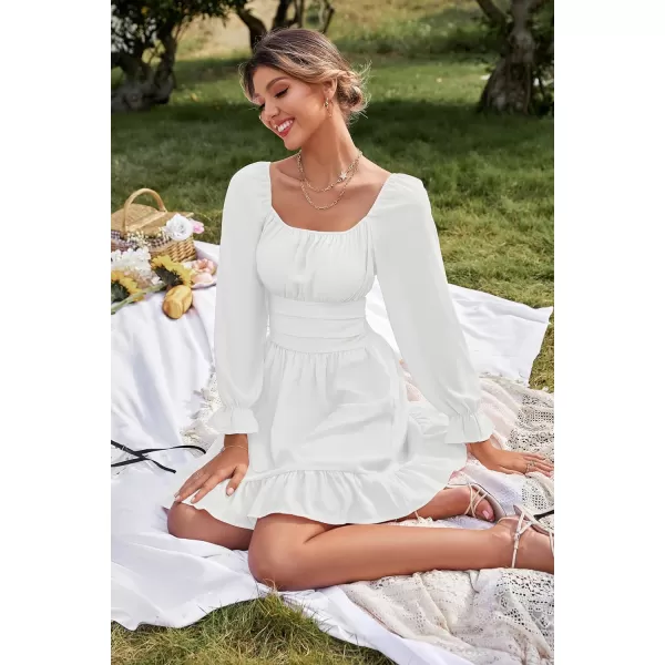 LYANER Women's Square Neck Tie Back Elastic Waist Long Sleeve Ruffle Hem Mini Dress