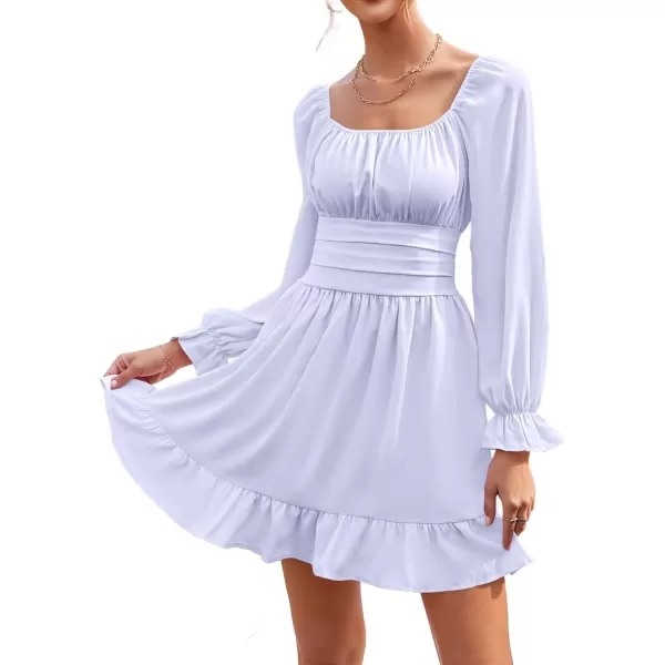 LYANER Women's Square Neck Tie Back Elastic Waist Long Sleeve Ruffle Hem Mini Dress
