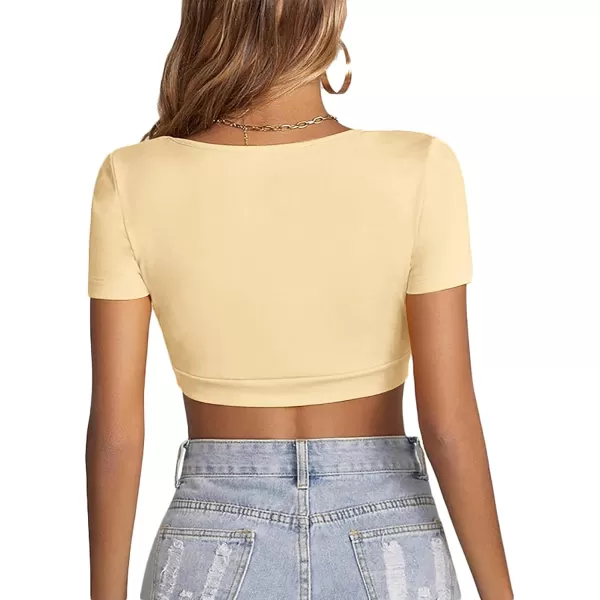 LYANER Women's Square Neck Tops Short Sleeve Crop Tops Basic Tee Slim Fit Workout Shirts