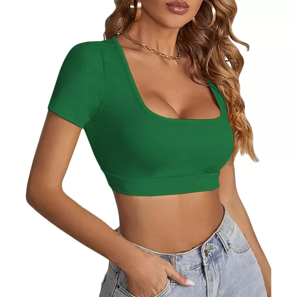 LYANER Women's Square Neck Tops Short Sleeve Crop Tops Basic Tee Slim Fit Workout Shirts