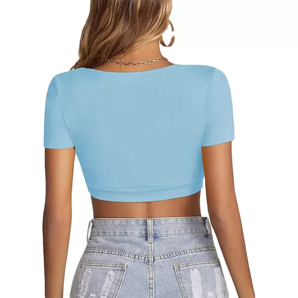 LYANER Women's Square Neck Tops Short Sleeve Crop Tops Basic Tee Slim Fit Workout Shirts