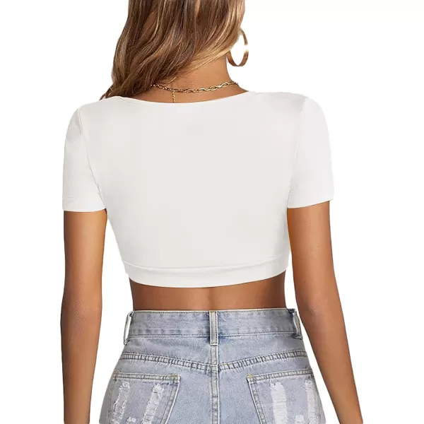 LYANER Women's Square Neck Tops Short Sleeve Crop Tops Basic Tee Slim Fit Workout Shirts