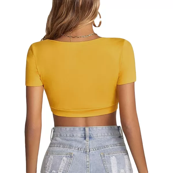 LYANER Women's Square Neck Tops Short Sleeve Crop Tops Basic Tee Slim Fit Workout Shirts